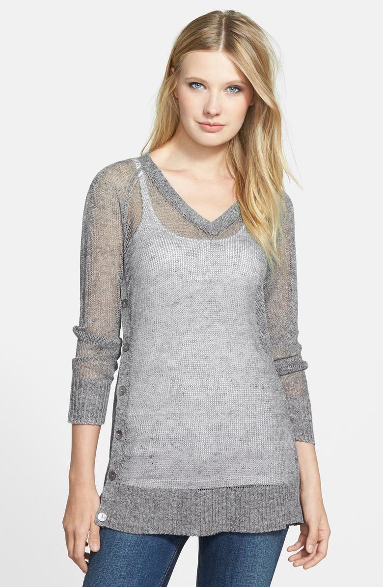Eileen Fisher The Fisher Project Side Button V-Neck Linen & Cotton Top ...