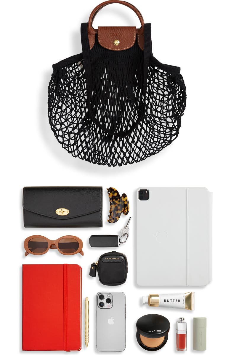 Longchamp Le Pliage Filet Knit Shoulder Bag, Alternate, color, Black