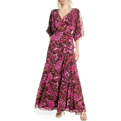 Fame And Partners The Jagger Floral Wrap Gown, Red