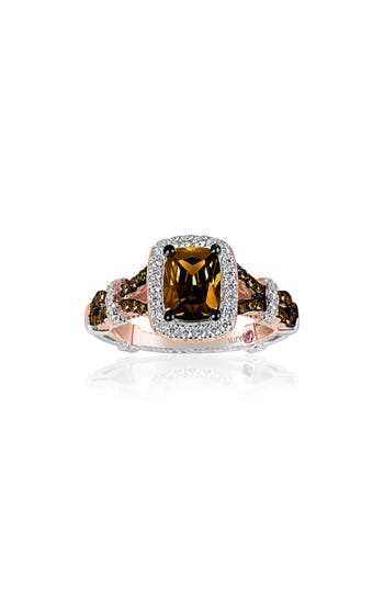Suzy Levian Champagne & White Cubic Zirconia Engagement Ring In Light Brown