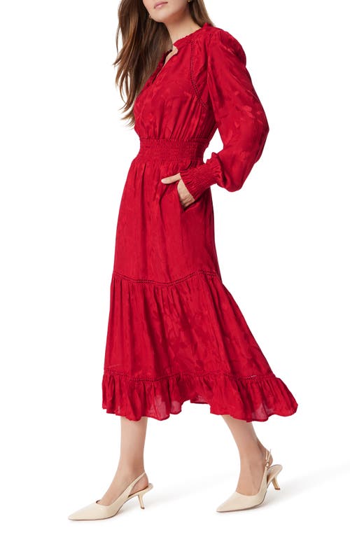 Shop Sam Edelman Maya Floral Jacquard Long Sleeve Tiered Maxi Dress In Rhythmic Red