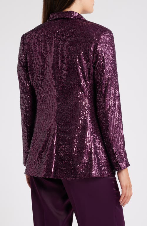 Anne Klein Sequin Shawl Collar Blazer In Deep Plum
