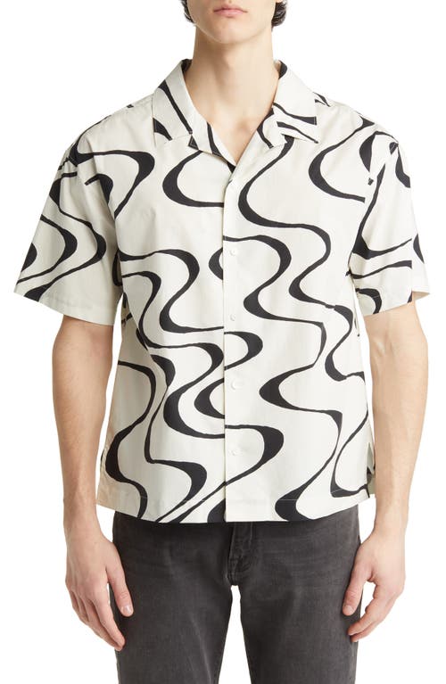 FRAME Abstract Wave Print Short Sleeve Button-Up Camp Shirt in Ecru Print at Nordstrom, Size Medium