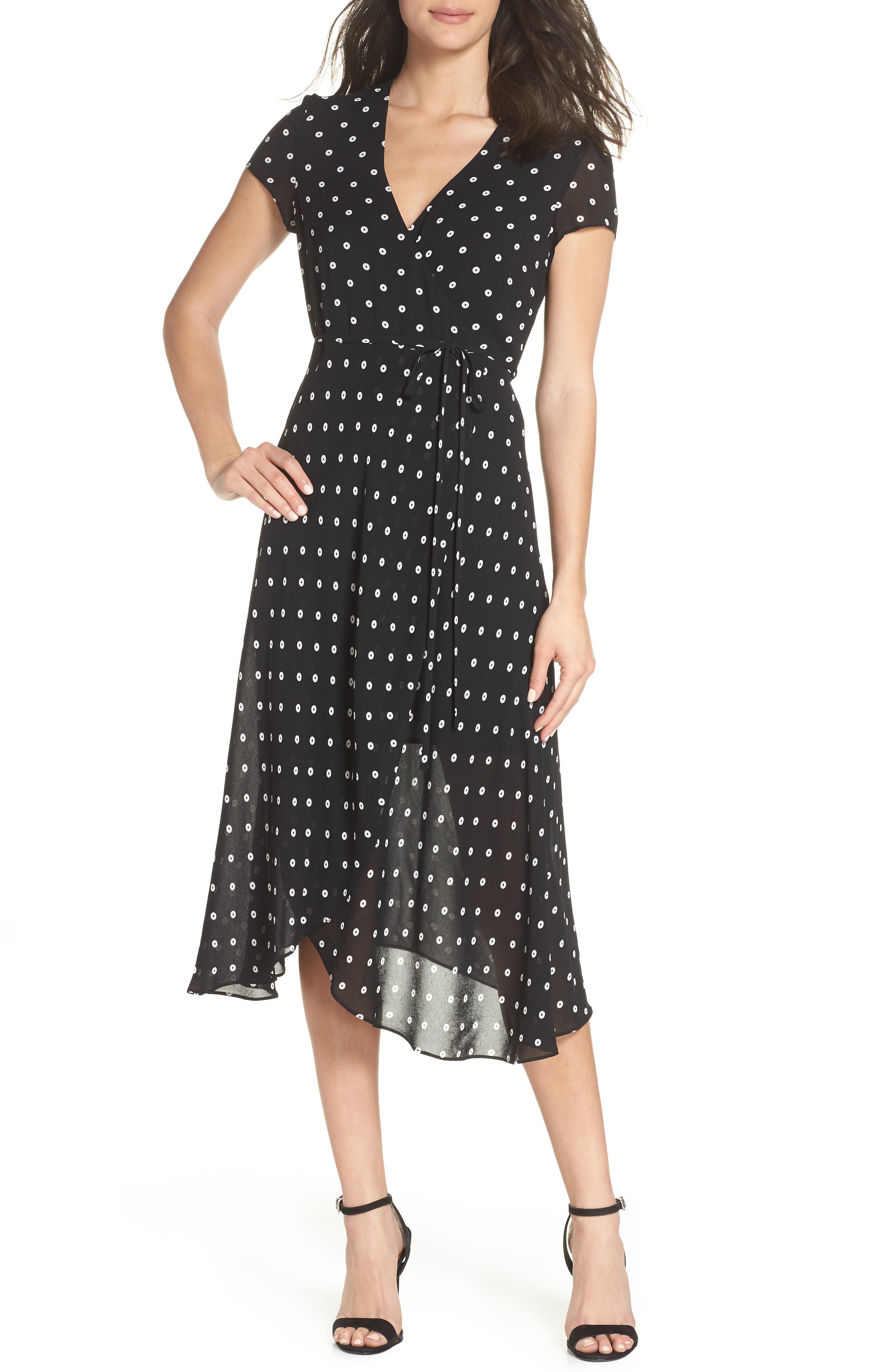 bardot wrap midi dress