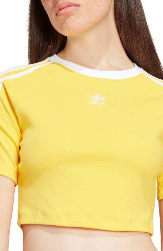 Shop Adidas Originals 3-stripes Crop T-shirt In Bold Gold