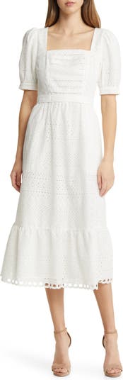Rachel Parcell Lace Overlay Cotton Midi Dress | Nordstrom
