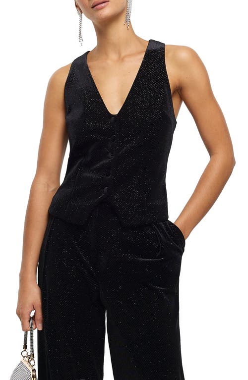 Sparkle Button Front Waistcoat in Black