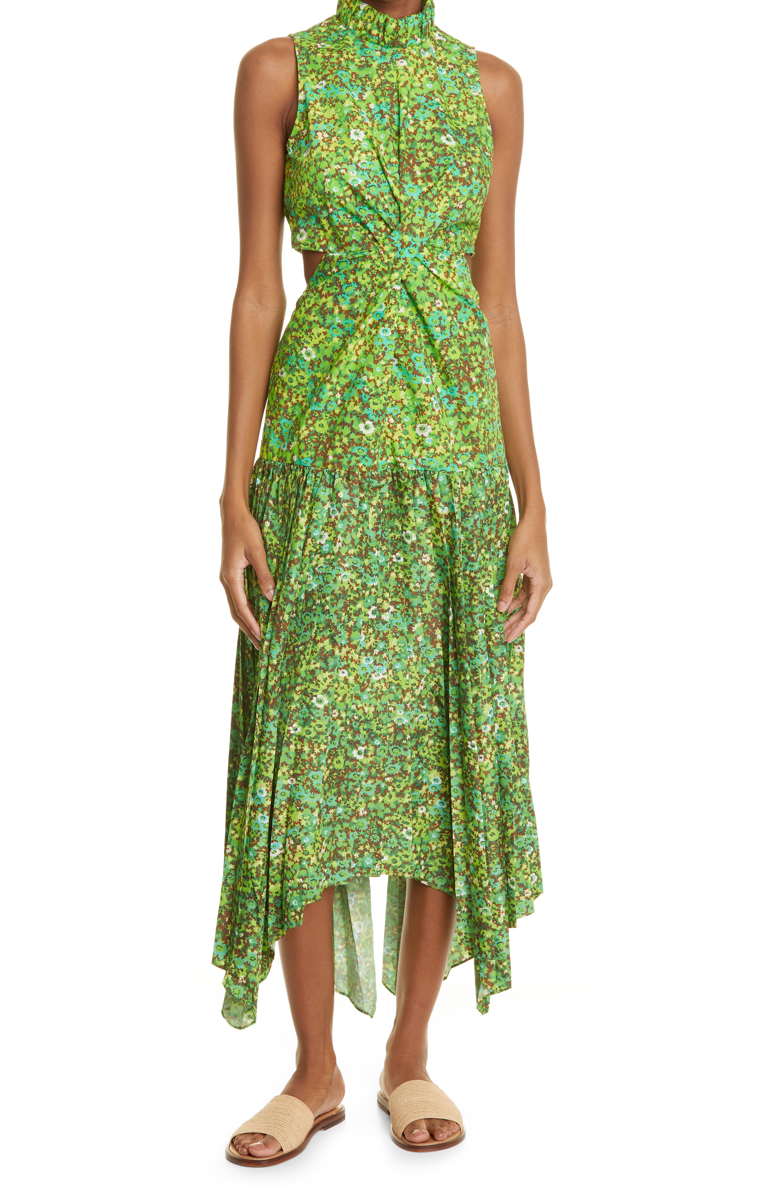 ALEMAIS Pleated Phyllis Dress in Acid Green at Nordstrom, Size 8