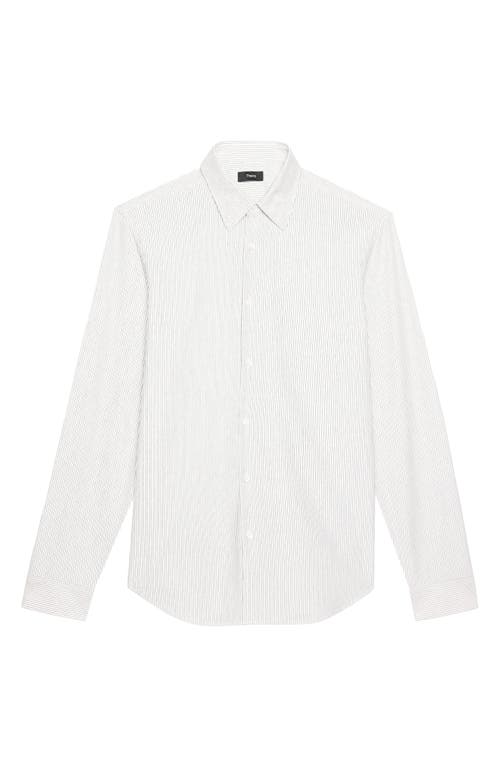 Shop Theory Sylvain Stripe Knit Button-up Shirt In White/pestle