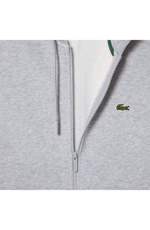 Shop Lacoste Zip Hoodie In Silver Chine