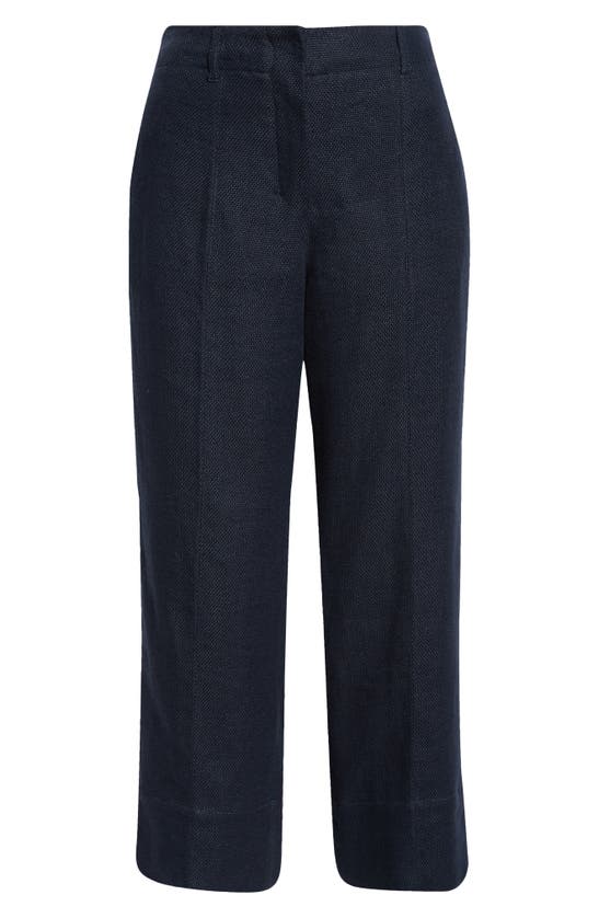 Shop Max Mara Cadice Linen Blend Crop Pants In Navy