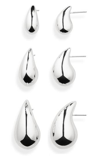 Shop Nordstrom Rack Set Of 3 Teardrop Stud Earrings In Rhodium