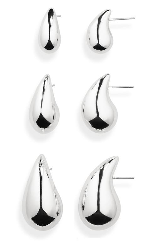Nordstrom Rack Set Of 3 Teardrop Stud Earrings In Rhodium
