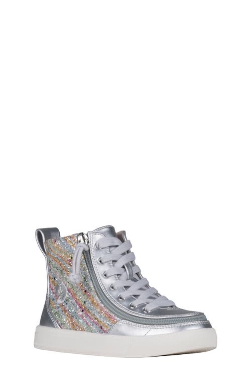 BILLY Footwear Kids' Classic Lace High Top Sneaker Silver Rainbow at Nordstrom, M