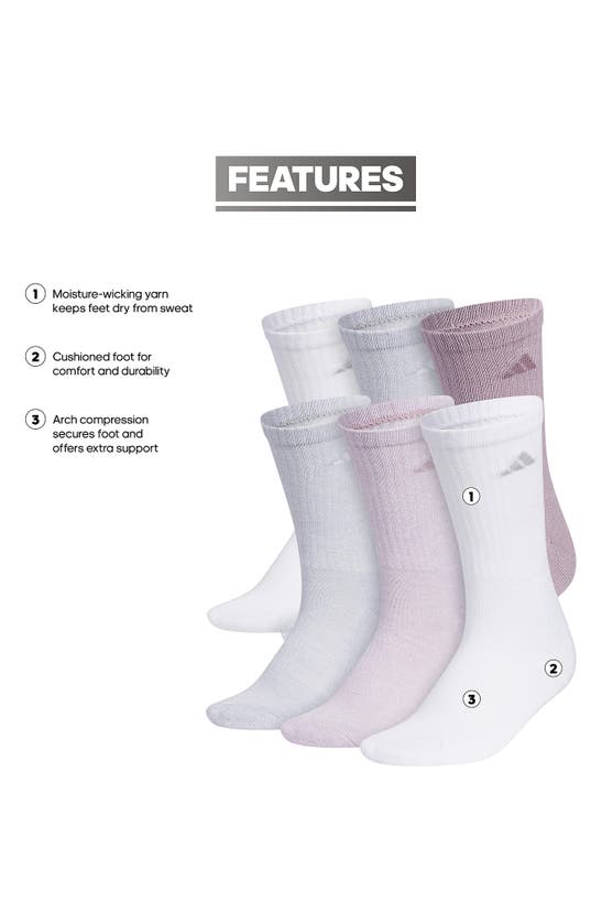 Shop Adidas Originals 6-pack Athletic Cushion Crew Socks In Purple/ Onix Grey/ White