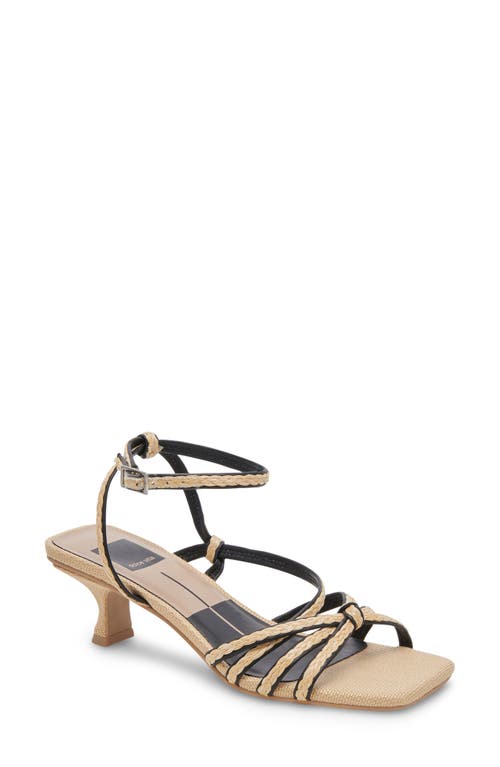 Dolce Vita Bev Braid Kitten Heel Ankle Strap Sandal In Black/natural Jute