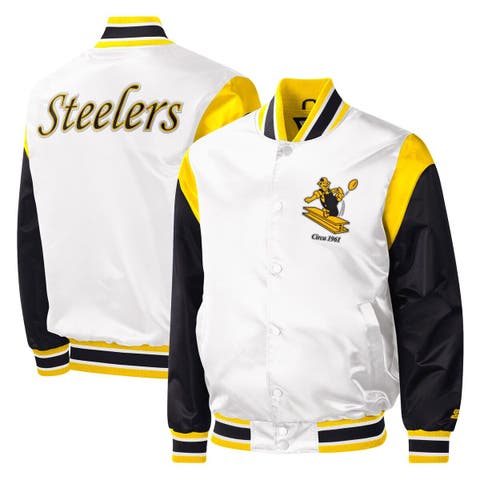 Men's Starter Black Pittsburgh Steelers Big Joe Plaid Full-Zip Hoodie Jacket Size: Medium