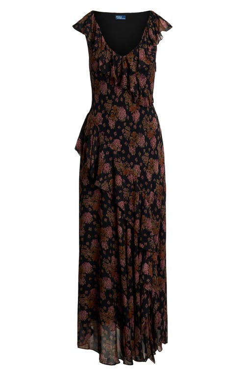 Polo Ralph Lauren Floral Ruffle-trim Georgette Maxi Dress In 1753 Sunset Bloom