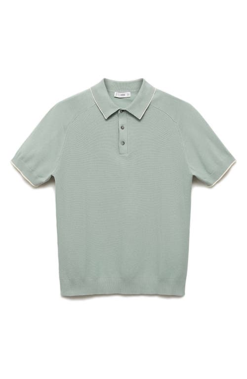 Shop Mango Tipped Raglan Cotton Blend Polo In Aqua Green