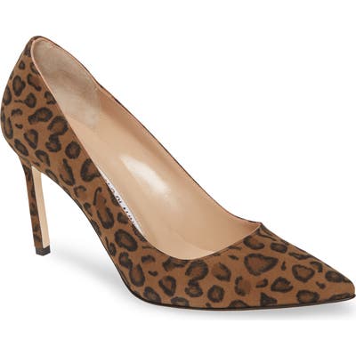 Manolo Blahnik Campari Leopard Print Pointy Toe Pump, Brown