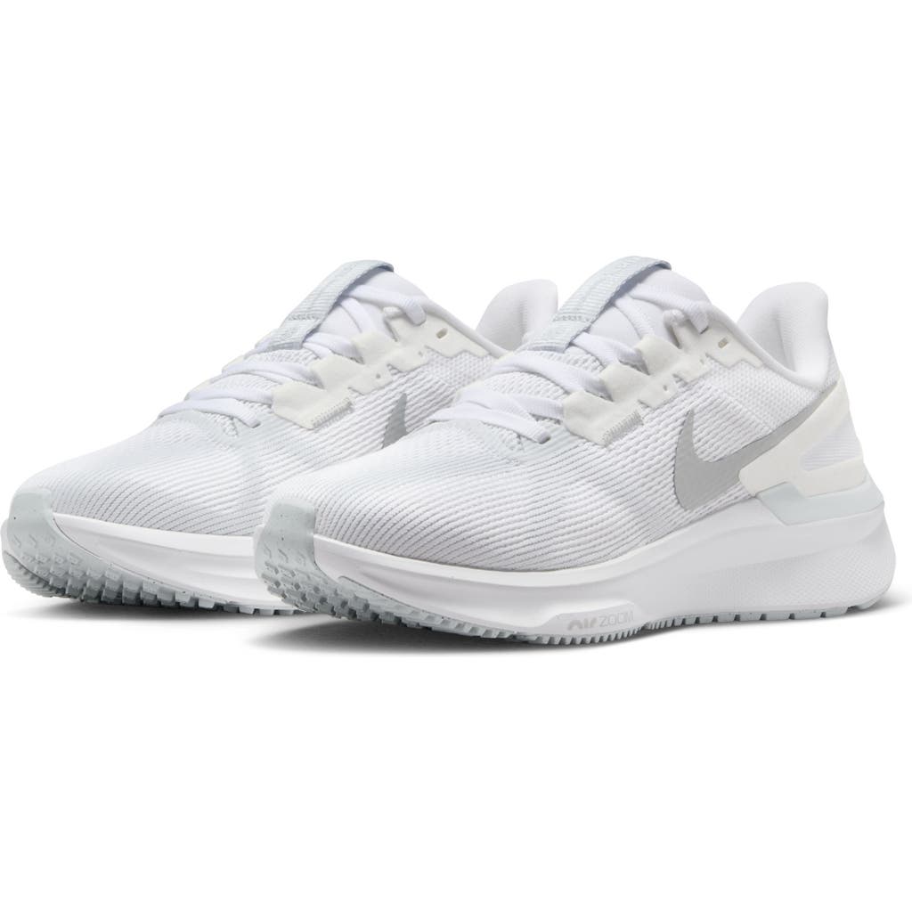 Nike Air Zoom Structure 25 Road Running Shoe In White/platinum/silver