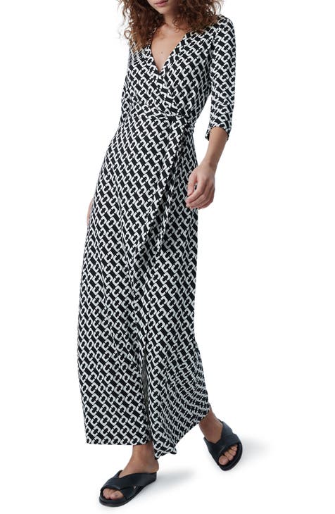 Abigail Chain Print Silk Wrap Maxi Dress