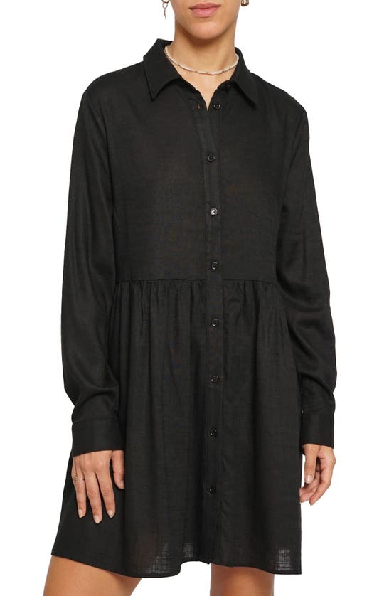 Shop Know One Cares Button Down Long Sleeve Shirt Dress In Black