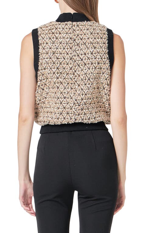 Shop Endless Rose Sequins Mock Neck Tweed Sweater Vest In Brown Multi