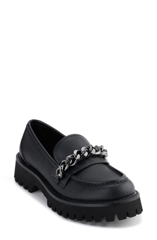 Shop Karl Lagerfeld Paris Gala Lug Chain Loafer In Black Gunmetal Pearl