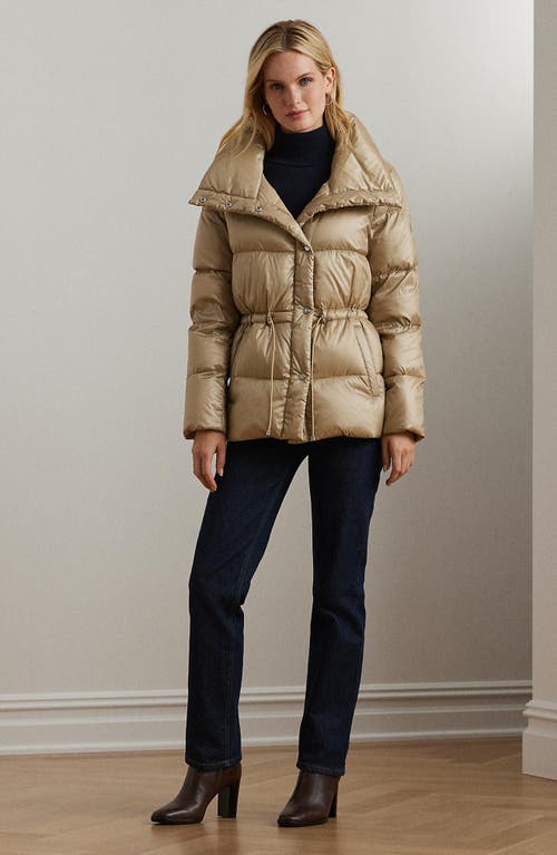 Shop Lauren Ralph Lauren Soft Loft Quilted Down Puffer Coat In Birch Beige