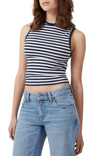Cotton On The One Basic Stripe Sleeveless Top In Blue