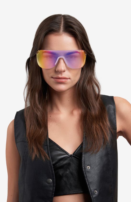 Shop Carrera Eyewear 99mm Shield Sunglasses In Gold Black/ Multilayer Viol