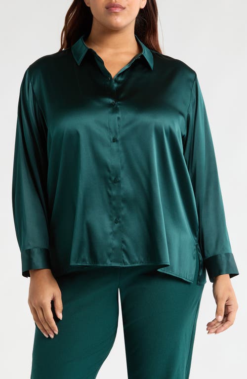 Shop Eileen Fisher Classic Collar Stretch Silk Button-up Shirt In Fir