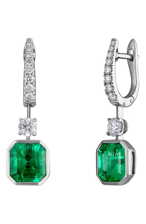 Diamond & Emerald Floating Drop Earrings in Platinum/Diamond/Emerald