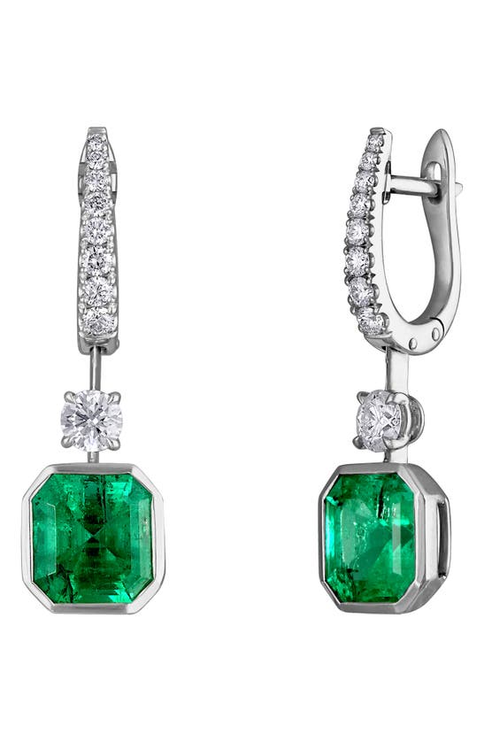 Shop Mindi Mond Diamond & Colombian Emerald Floating Drop Earrings In Platinum/ Diamond/ Emerald