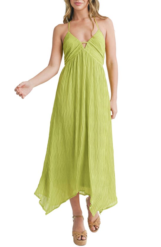 Shop Mila Mae Textured Asymmetric Hem Halter Dress In Lime