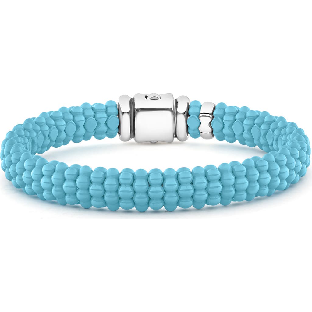 Lagos Sterling Silver Caviar Blue Ceramic Bracelet In Silver/blue