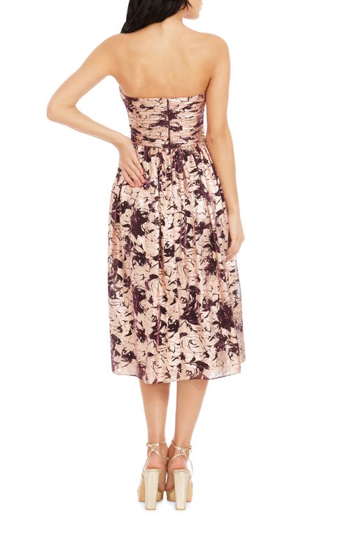 DRESS THE POPULATION DRESS THE POPULATION MANDY METALLIC FLORAL STRAPLESS COCKTAIL DRESS 
