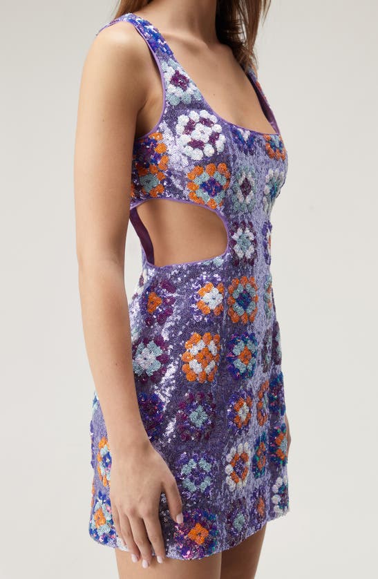 Shop Nasty Gal '70s Floral Sequin Cutout Minidress In Purple