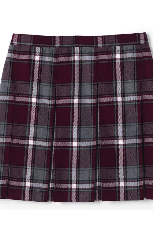 Shop Lands' End School Uniform Girls Plaid Box Pleat Skirt Top Of The Knee In Burgundy/gray Plaid