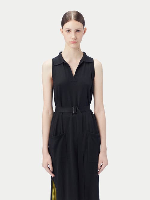 Gobi Mongolian Cashmere Sleeveless Silk Cashmere Polo Dress In Black