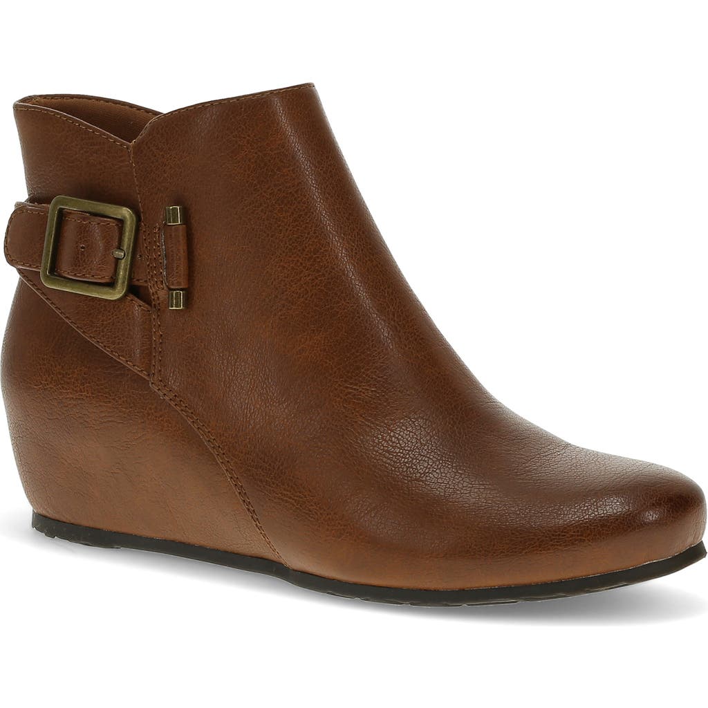 Baretraps Serena Womens Faux Leather Ankle Wedge Boots In Cognac