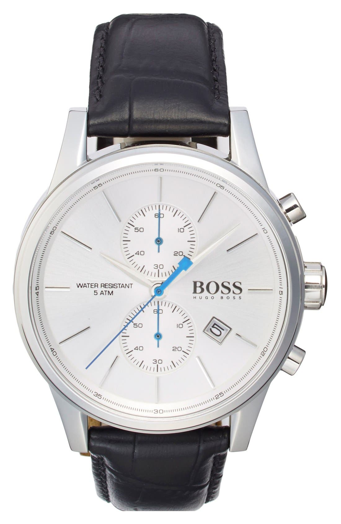 UPC 885997164214 product image for BOSS 'Jet Sport' Chronograph Leather Strap Watch, 41mm - White/ Black | upcitemdb.com