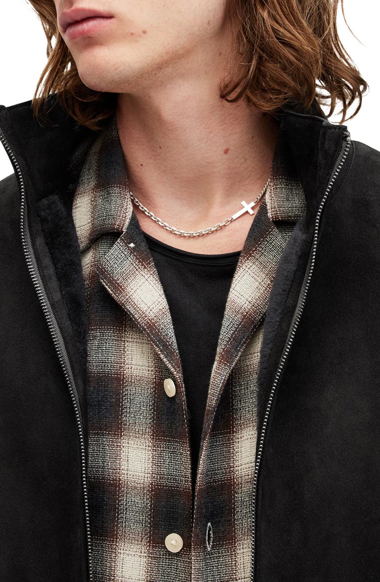 AllSaints Stride Funnel Neck Genuine Shearling Coat, Alternate, color, Twilight Black