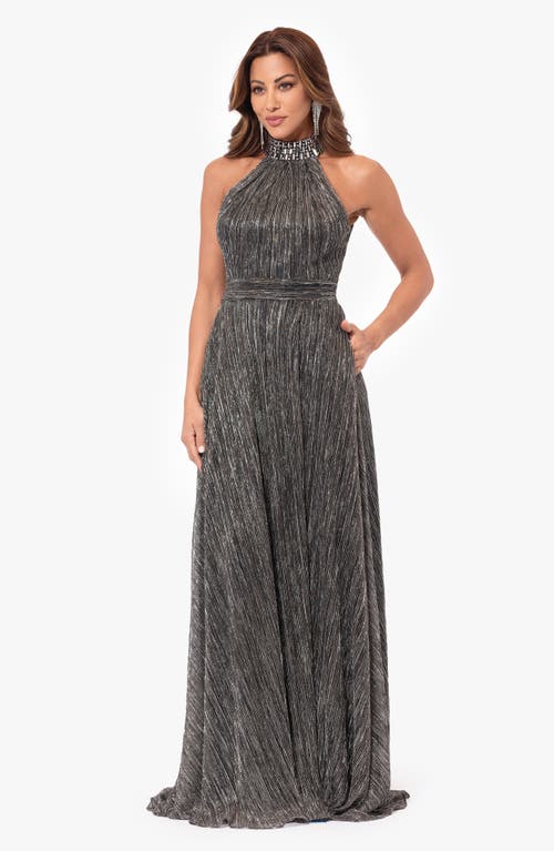 Shop Betsy & Adam Bead Detail Metallic Gown In Steel