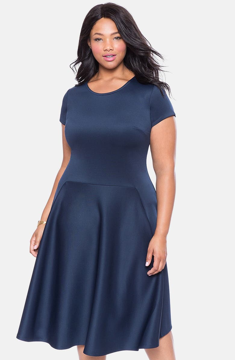 ELOQUII Scuba Knit Dress with Flounce Panel (Plus Size) Nordstrom