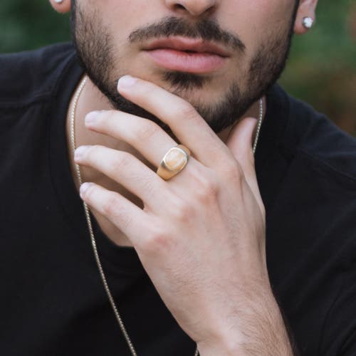 Luvmyjewelry Yellow Lace Agate Sterling Silver Men Signet Ring In 14kt Gold Vermeil On Sterling