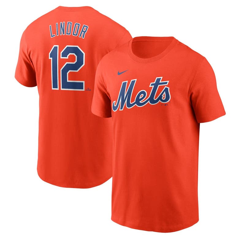Shop Nike Francisco Lindor Orange New York Mets Fuse Name & Number T-shirt