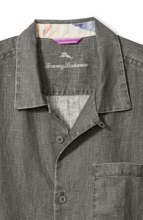 Shop Tommy Bahama Sea Glass Short Sleeve Button-up Linen Camp Shirt In Gunmetal