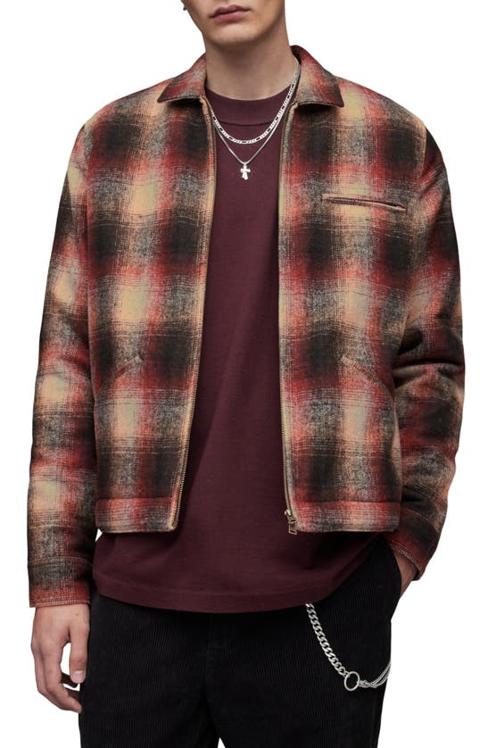 Allsaints Martial Plaid Shirt Jacket In Grey/ Black/ Red